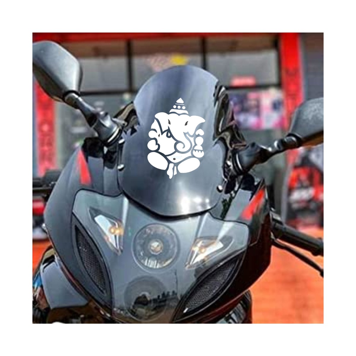 indnone® Lord Vinayagan Logo Sticker for Bike Water Proof PVC Vinyl Decal Sticker | White Color Standard Size