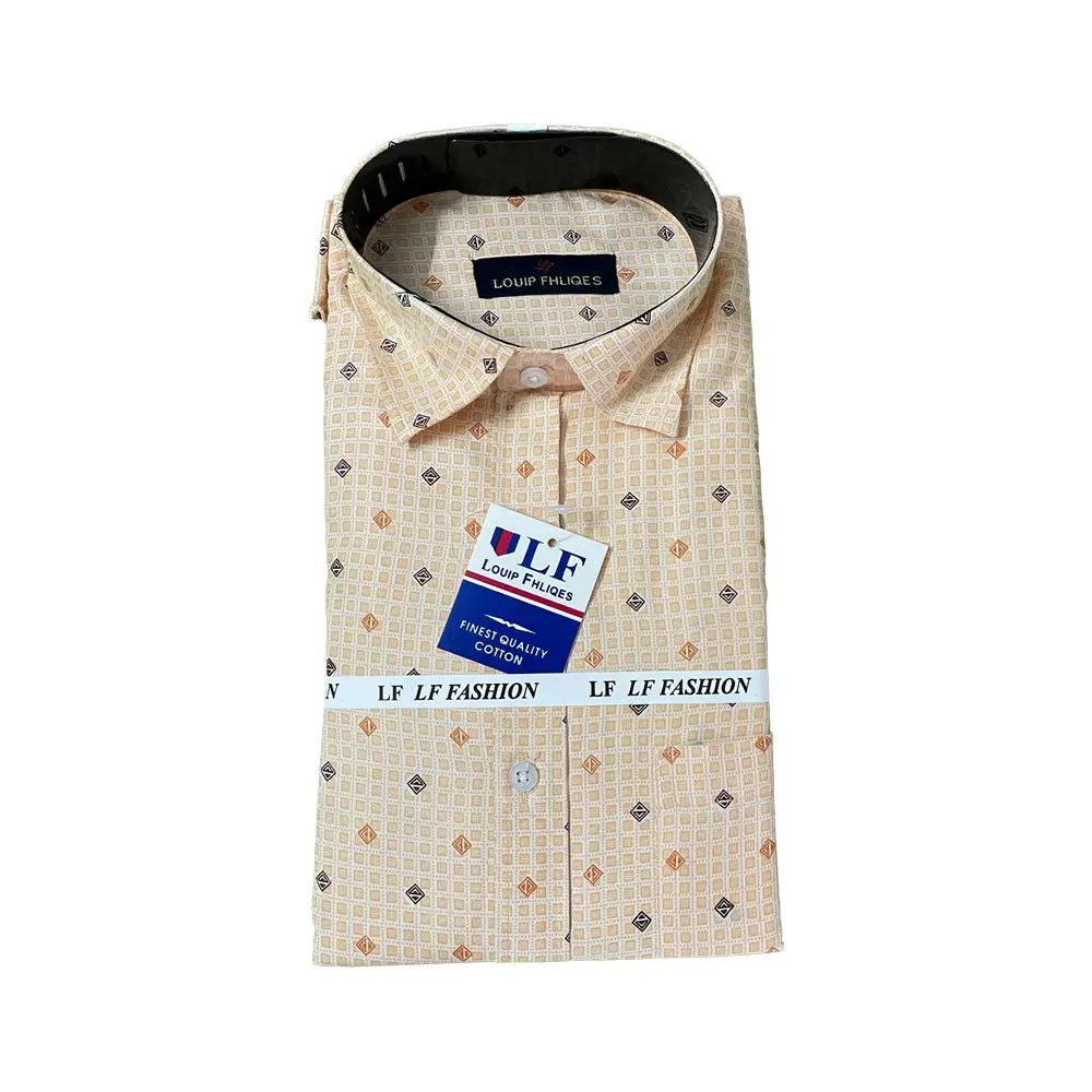 Matchy Regular Fit, Full-Sleeve Semi Cotton Printed Formal Shirt for Men (Orange with Brown)