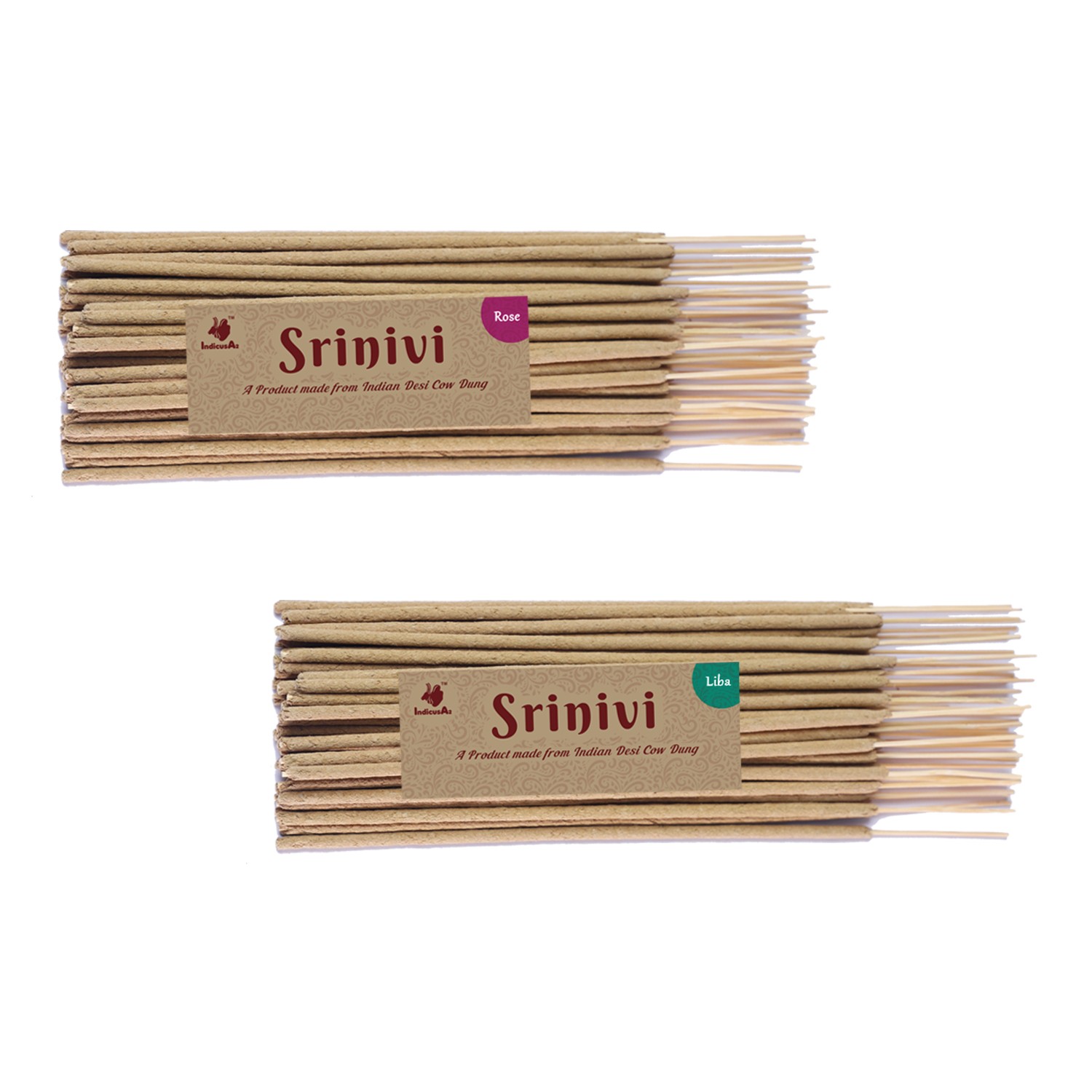 Srinivi Agarbattis - Made up of desi cow dung|Pack of 2|Each pack consists of 35 sticks|Fragrance – Rose, Liba.