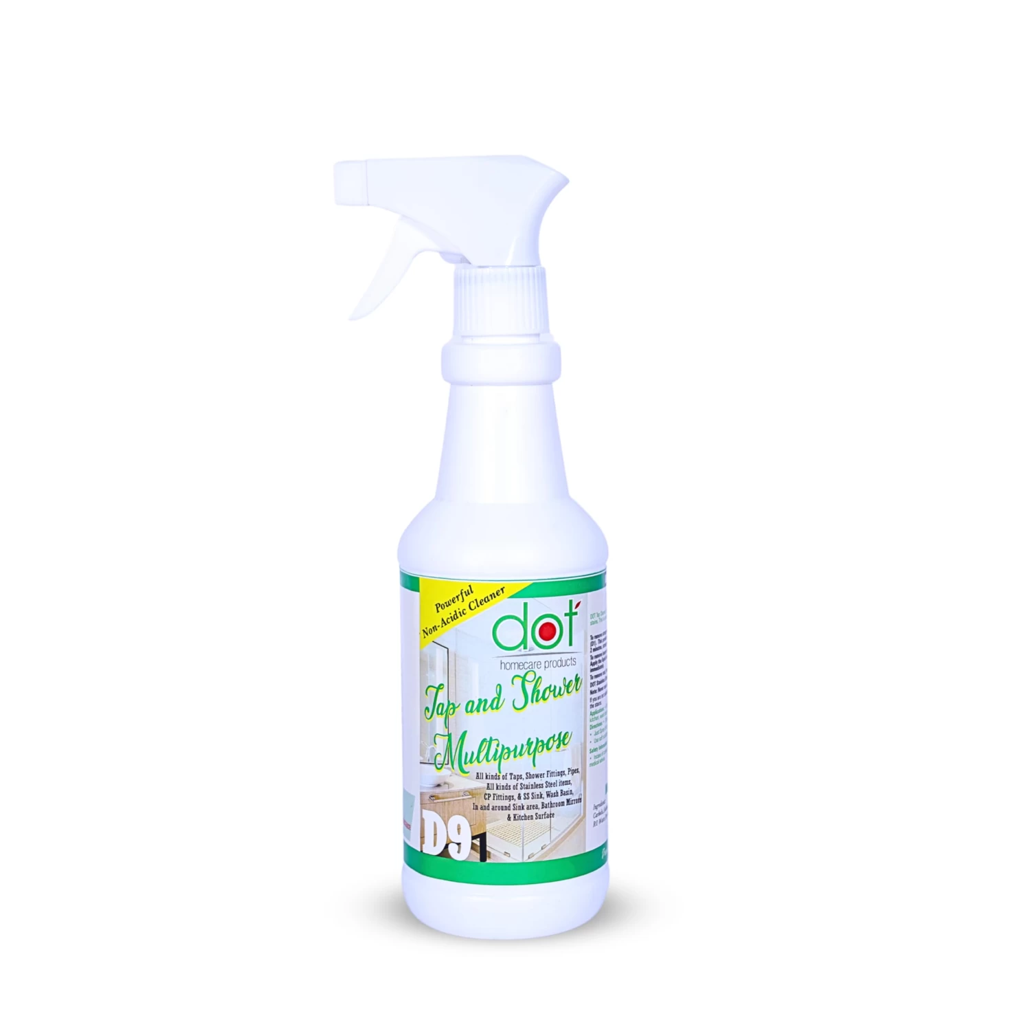 DOT Tap, Shower, Kitchen Surface, Bathroom Mirror, Multipurpose Cleaner 400ml | ACID Free, Enamel Friendly for Branded & Elite fittings, SS Sink for white patches - Insect repellent - Essential Oil