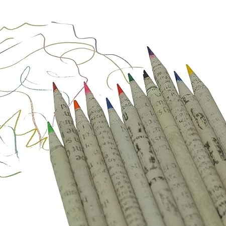 HUMAART SOCIAL ENTERPRISE® - News Paper Color led Plantable Pencil with seed (Set of 10) Handmade Paper Pen and Pencil Products - Sustainable and Unique Writing Instruments