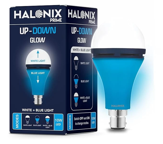 Halonix 10w Up Down Glow White & Blue 3 Modes Led Bulb | Switch on-switch Off to Change Led Bulb Color | Decorative Led Bulb | White and Blue Color B22d