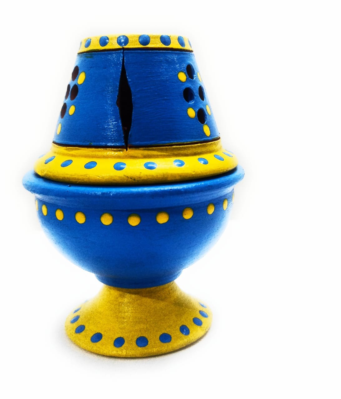 Premium Beautifully Colored Traditional Clay Lanterns/Diya/Lamp-sky blue and lemon yellow