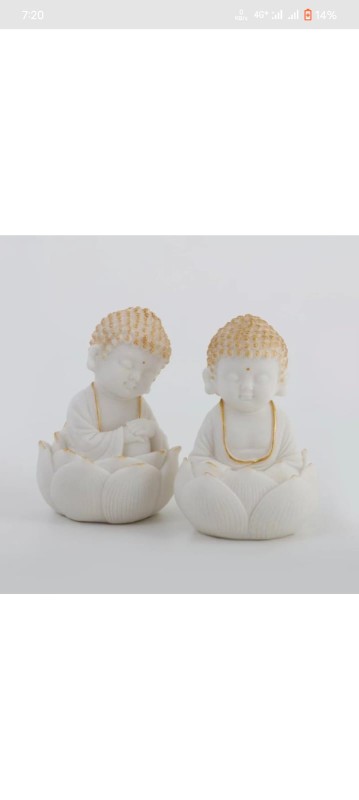 Cute Buddha Figurines Set of 2 Marble Living Room/Bedroom/Home/Office House/Desk & Car Dashboard Antique Idol, Art, Decoration, Showpiece