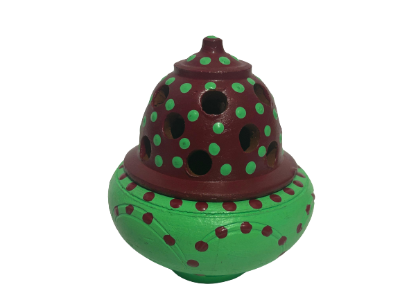 Premium Beautifully Colored Clay Incense Holder/Sambarni Dhoop Stand/Magenta and Leaf Green