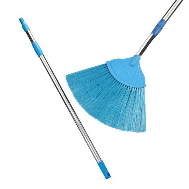 Broom With Long Stainless Steel Rod & Extendable Cobweb Cleaner Stick