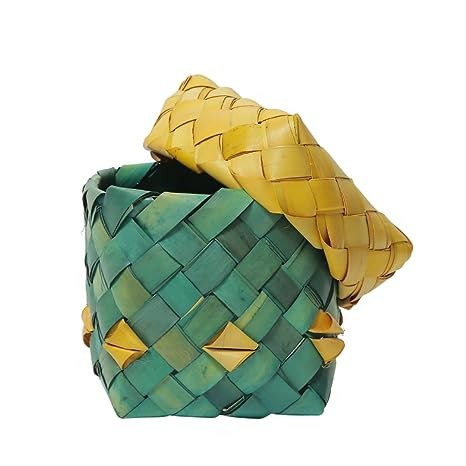 HUMAART SOCIAL ENTERPRISE - Handmade Palm Leaf Products - Sustainable and Eco-Friendly Home Decor and Utility Items - Medium (Green & Yellow)