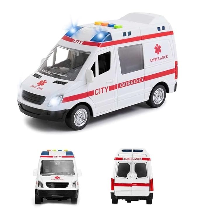 Ambulance Model Truck Toy Pull Back Sound and lights toy car for kids