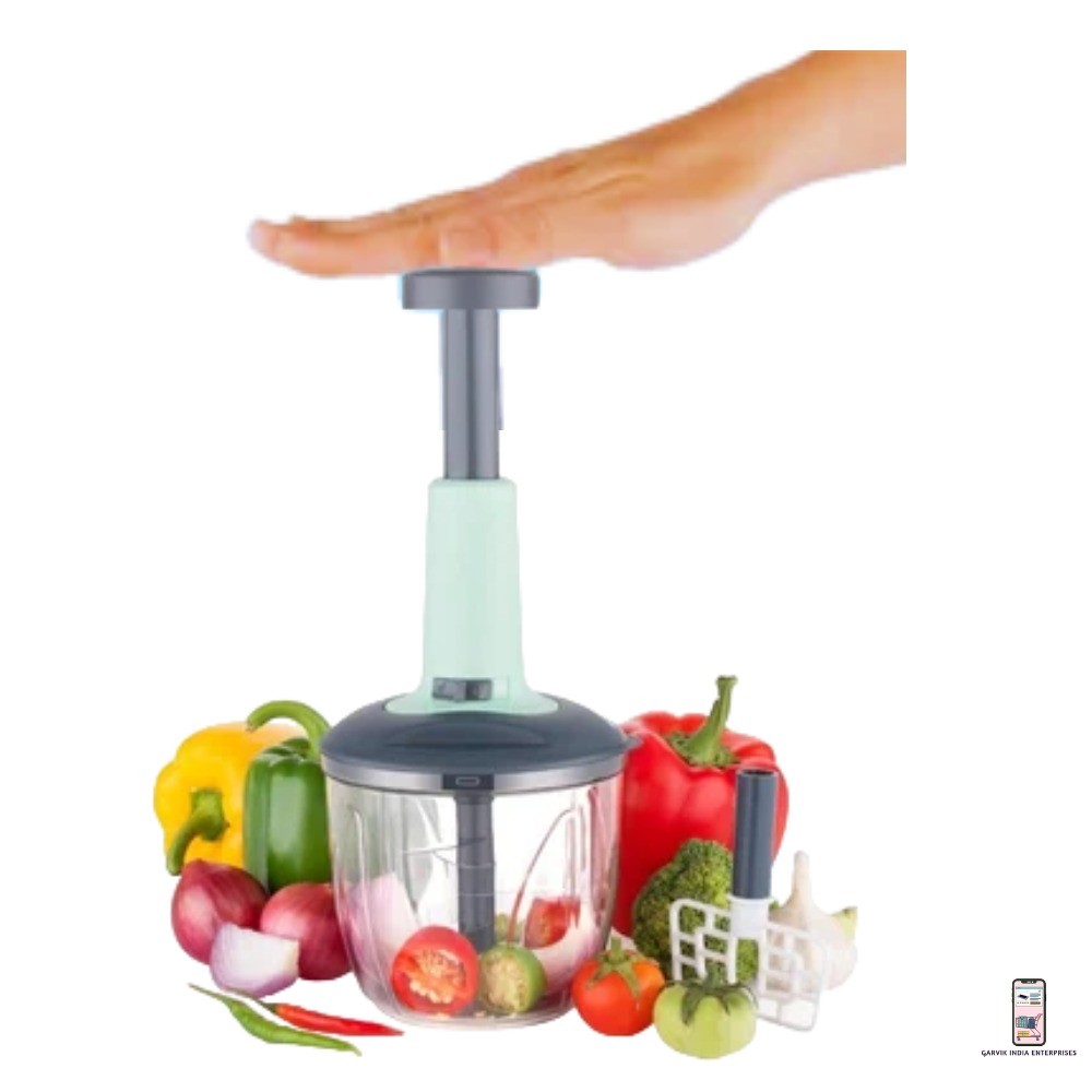 EcShopZ Hand Push Vegetable and Fruit Chopper with Lock and Unlock Feature,Food Grade Chopper Capacity of 1100ml with Easy Maintenance with 5 Stainless Steel Blades Hand Manual high Grade Plastic(Pack