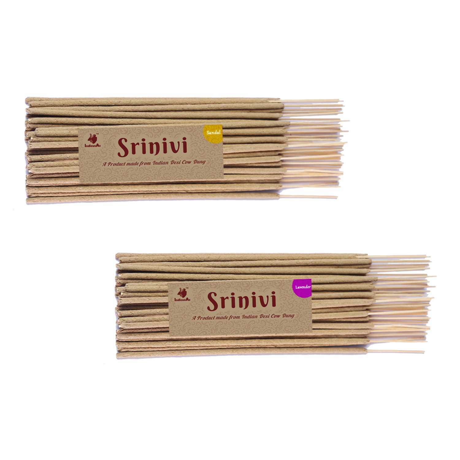 Srinivi Agarbattis - Made up of desi cow dung|Pack of 2|Each pack consists of 35 sticks|Fragrance –Sandal, Lavender.