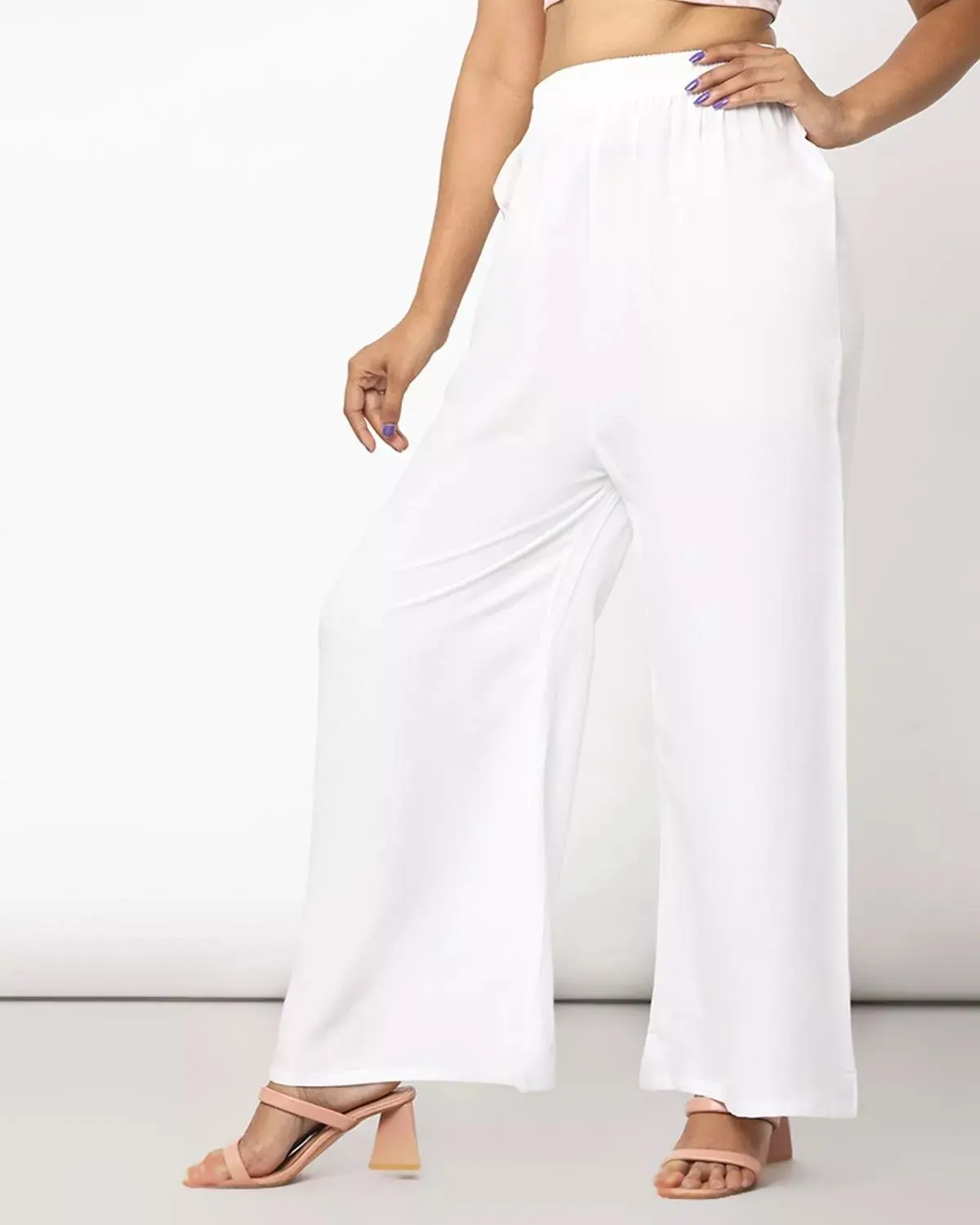 Rayon Solid Plain Palazzo for Women- White