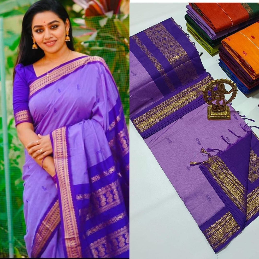 Unique Queen's  Women's Premium Quality Kalyani Cotton Silk Saree with Zari Border with running Blouse 010