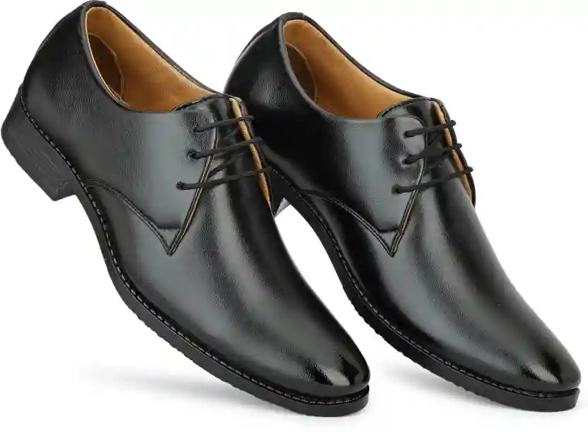 WUGO Latest Trendy Men Formal Shoes | Black Derby Shoes | Office Shoes For Men's & Boys - Black
