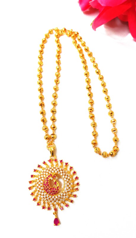 One Gram Micro Gold Plated Ball Chain with Zircon Stone Peacock Dollar / Long Dollar Chain for Womens and Girls