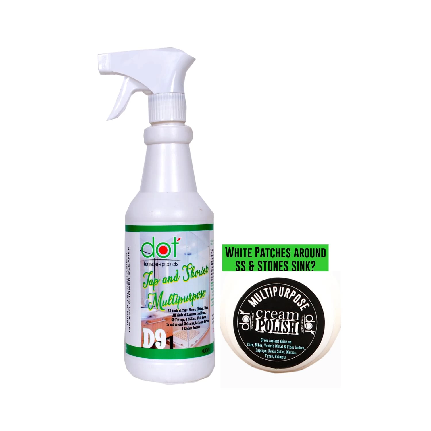 DOT Tap and Shower, Kitchen Surface, Mirror, Cleaner 400ml, Multipurpose Cream Polish 50gms