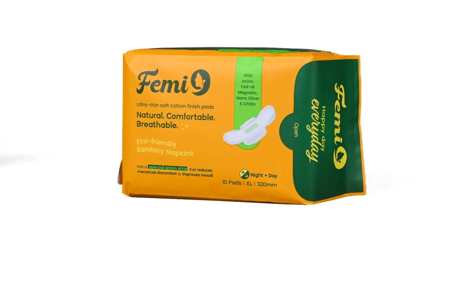 Femi9- Happy day everyday Anti Bacterial Extra Long Pads For Women | Odor-Free| Leak Proof | Suitable For Heavy Flow(XL) 10s Pack