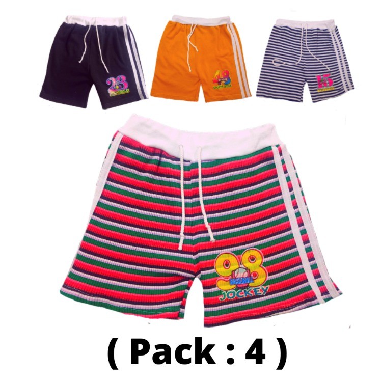 Happy Kids Excellent Quality Pure LYGRA Cotton Printed Casual Regular Fit Boys and Girl's Shorts with Elastic Closure ( PACK : 4 )