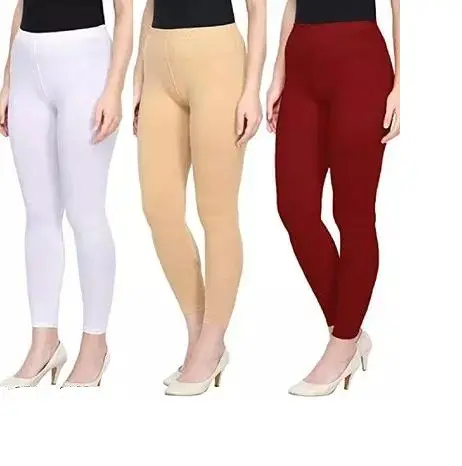 Cotton Leggings | Lycra Churidar 2-Way Stretchable Leggings Combo Pack of 3 | White, Black & Red