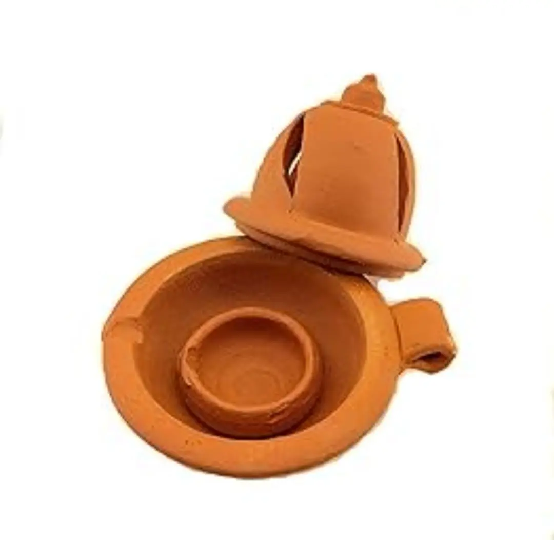 Terracotta Clay Oil Lamp Decorative Diya with Lid for Home Decoration & Puja -Terracotta Diya