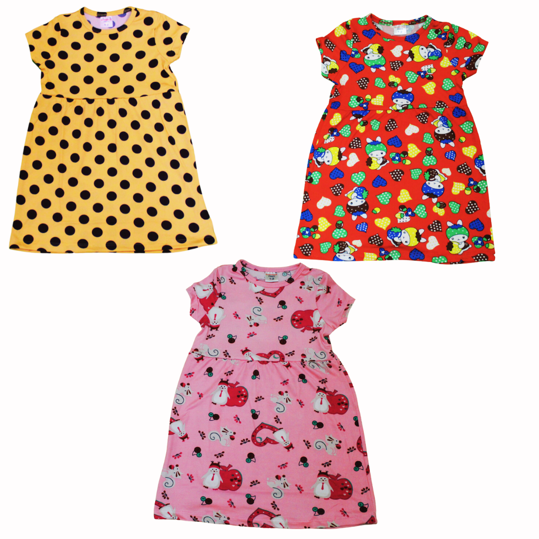 Baby Girl Regular Cotton Frock Pack of 3 Combo | Multicolour Frocks | Casual Frocks