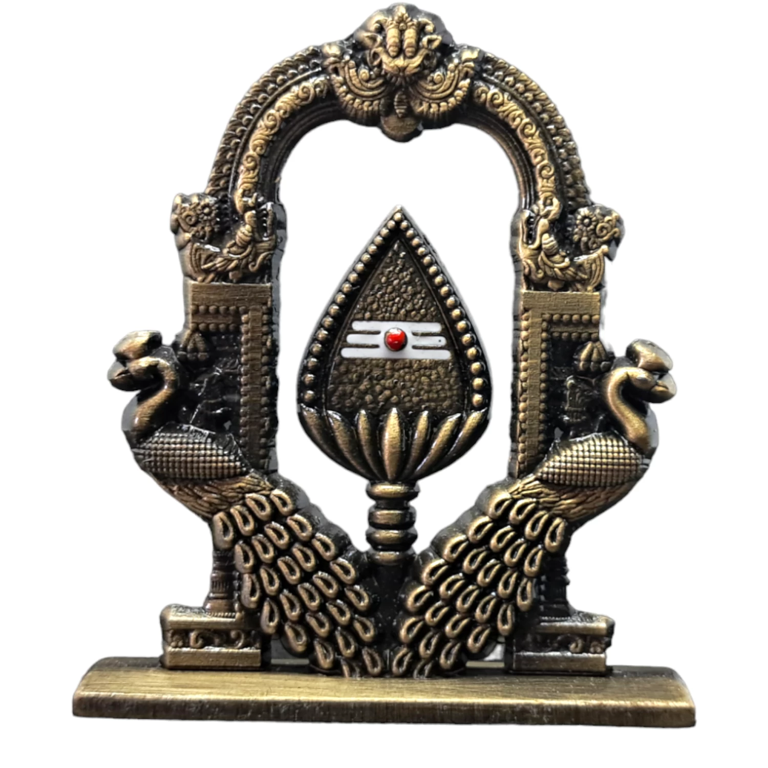 Divine Murugan OM Vel with Peacock for Car Dashboard | Antique-Colored Decorative Idol