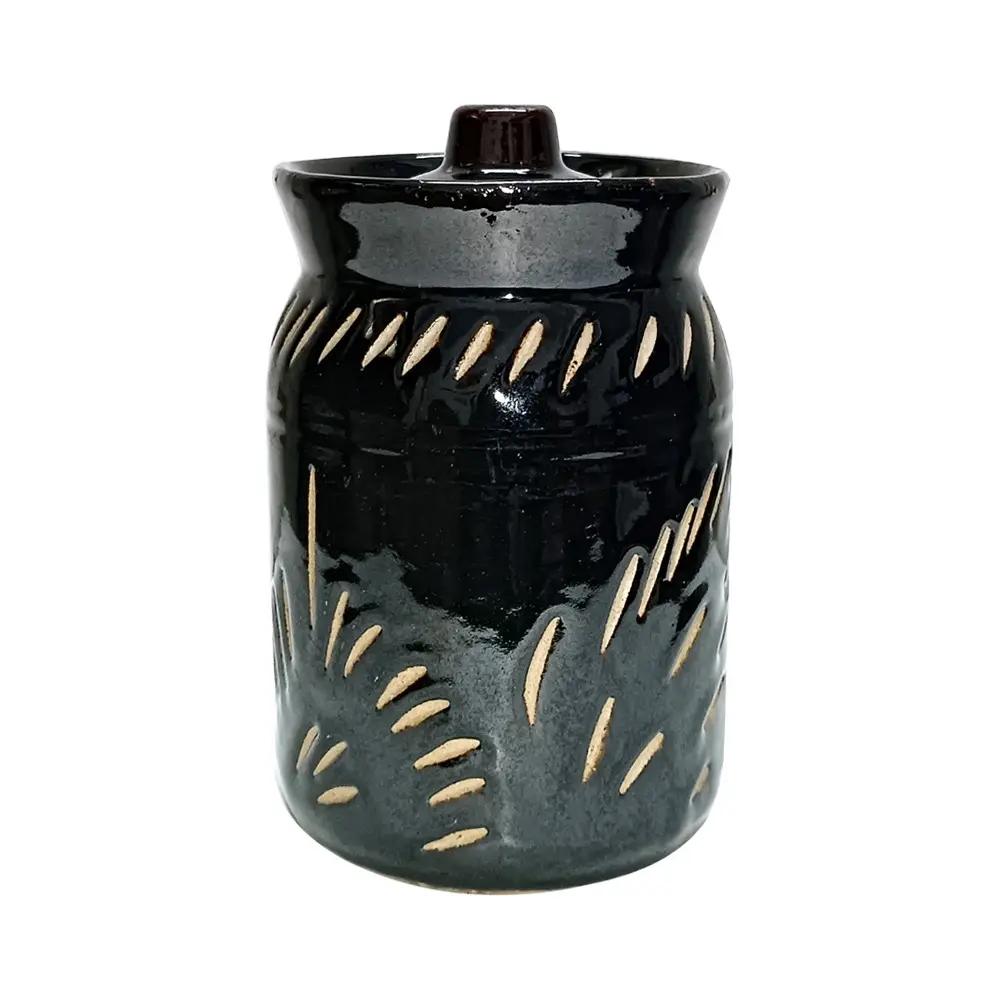 Ceramic Big Black Choco Cutting Jar with Lid(2Kg, Black, 20.3 x 2.7 x 12.7cms)