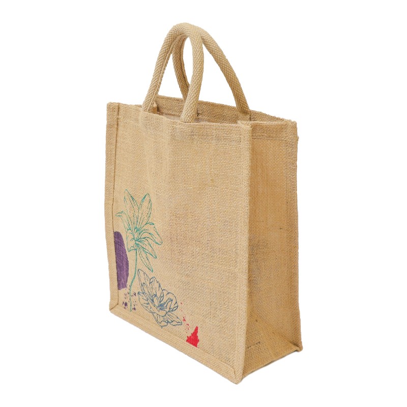 Aalam Vizhudhugal Eco-Friendly Jute Thambulam, Shopping and Lunch Bag in Natural Jute with Floral Design