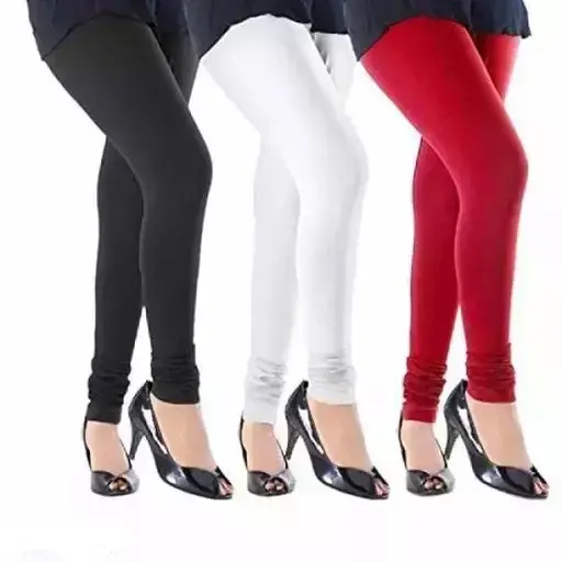 Cotton Leggings |  2-Way Stretchable Leggings Combo (Pack of 3) - White, Black & Red