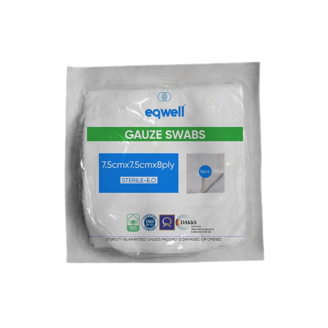 eqwell absorbent gauze swabs - sterile 7.5cmx7.5cmx8ply - 5pcs/pack - Pack of 10
