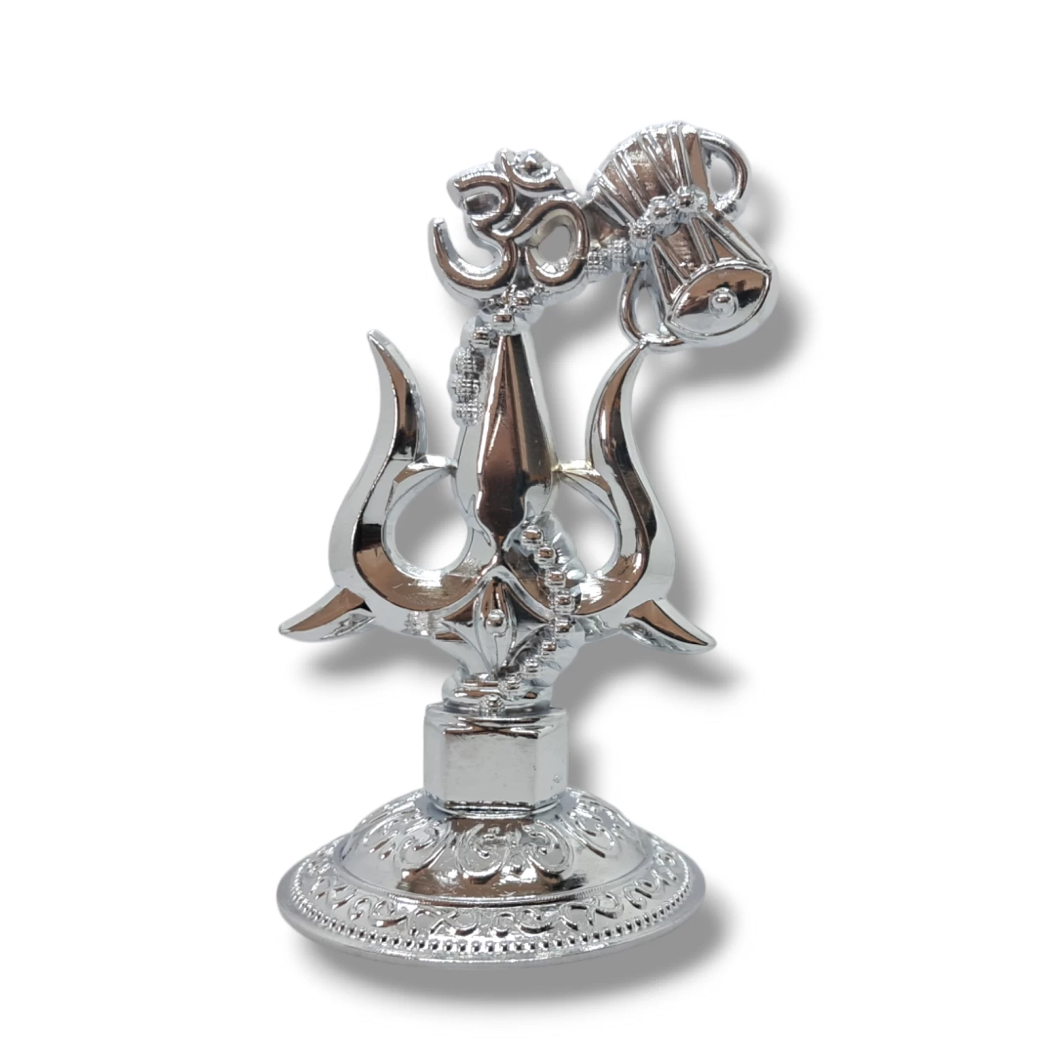 Shiv Trishul with Damru | Silver Finish Spiritual Décor for Car Dashboard & Pooja