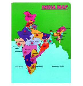 RenzMart - India Map Wooden Puzzle For Kids Of Large Size With Plastic Knobs