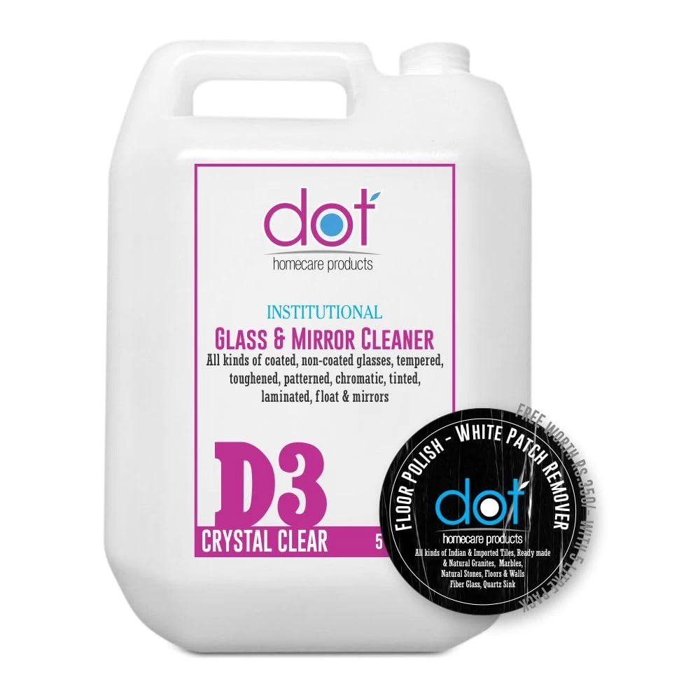 DOT Glass Cleaner 5 Litres | surface glass | Indoor & Outdoor, Coated & Non-coated, Tempered, Chromatic, Laminated, Tinted glasses - White Patch Remover 100grams