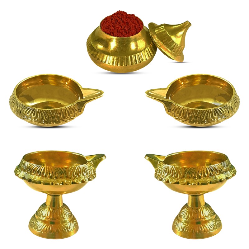 BRASS KUBERA DEEPAM POOJA SET  WITH KUMKUM CHIMIL ( PACK OF 5)  2.5 INCHES HEIGHT