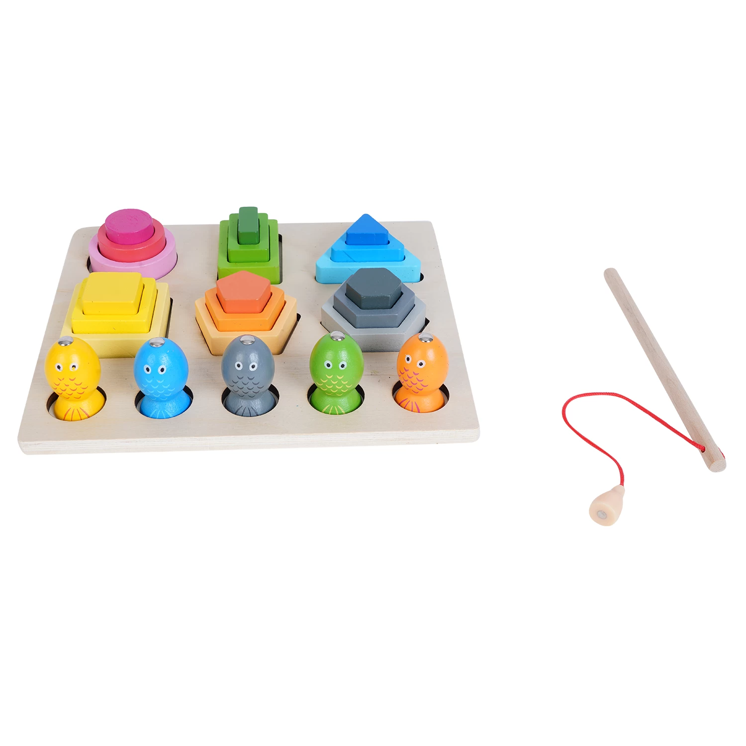 Colorful Wooden Magnetic Fishing Game - Includes Sorting, Stacking, & Magnetic Fishing Activities for Toddlers & Preschoolers