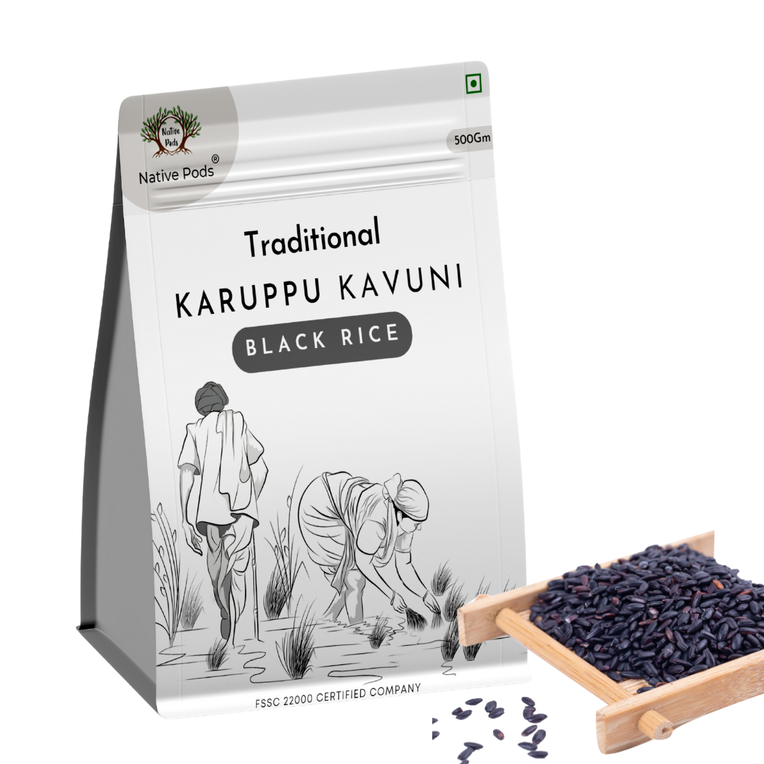 Native Pods Karuppu Kavuni Rice 500g | Traditional Unpolished Rice | Organic Black Rice, Kowni rice | Forbidden Rice, Low GI | Pack of 1