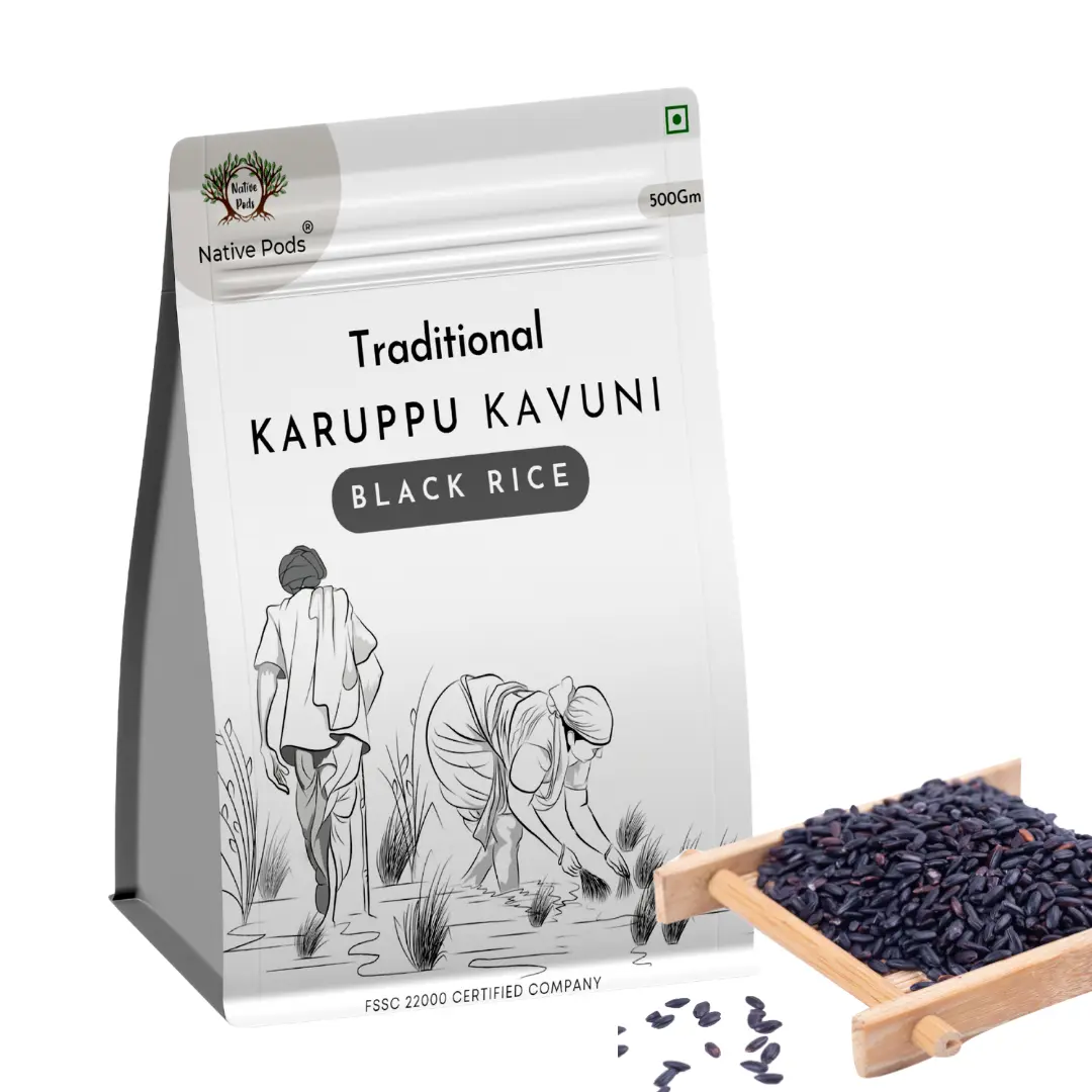 Native Pods Karuppu Kavuni Rice 500g | Traditional Unpolished Rice | Organic Black Rice, Kowni rice | Forbidden Rice, Low GI | Pack of 1