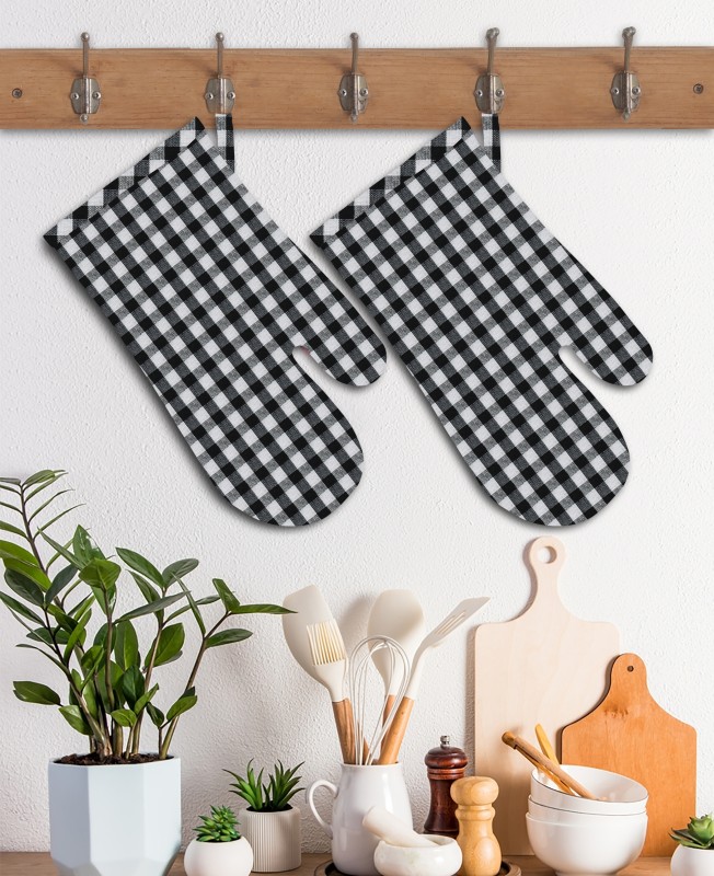 NISSI cotton kitchen glove || oven gloves of size 12" x 6"" set of 2, checkered pattern