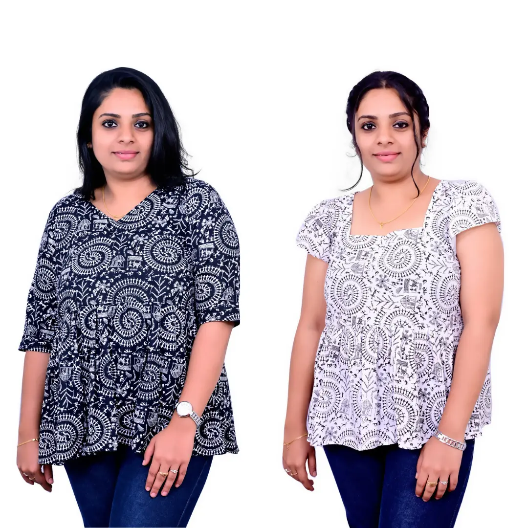 Trendy Printed Cotton Peplum Top for Women & Girls (Pack Of 2)