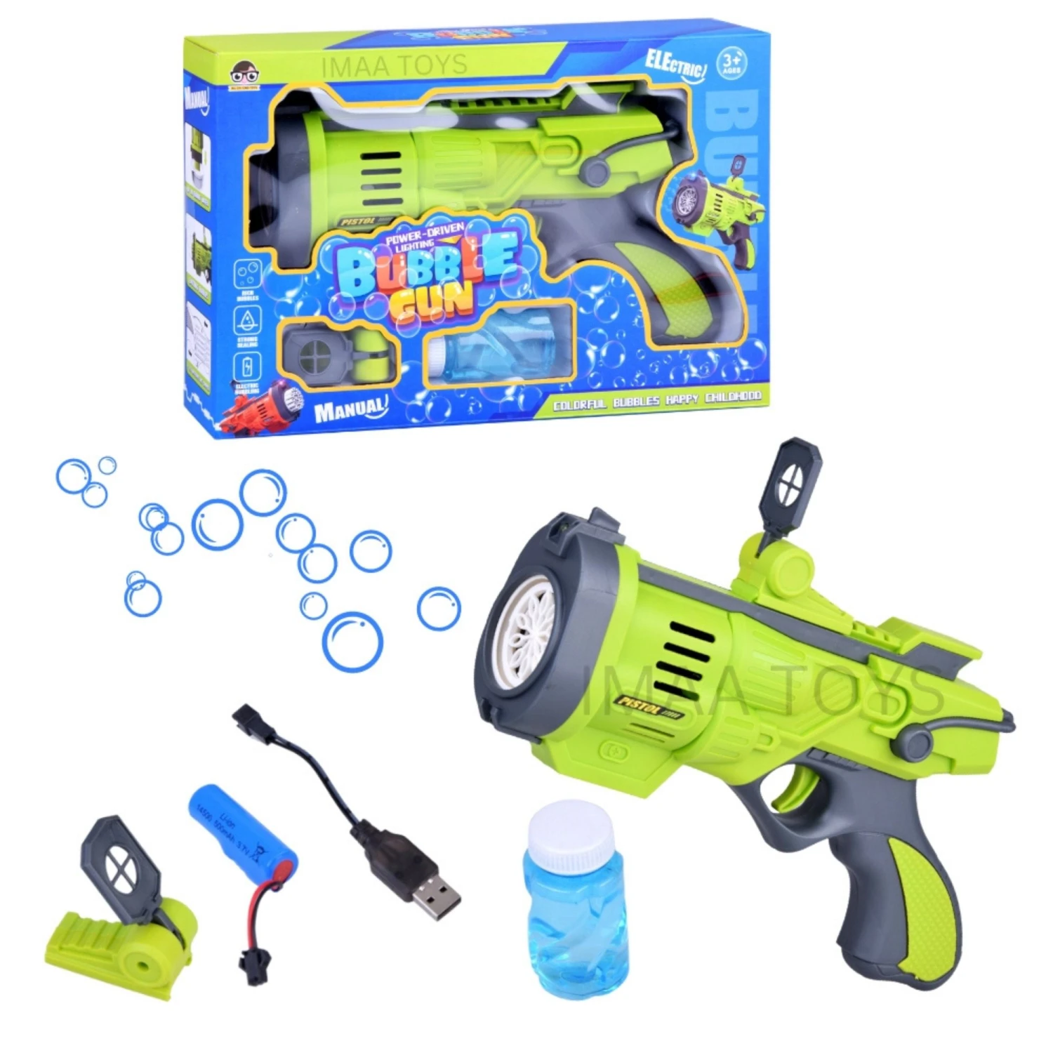 Electric Bubble Gun Toy for Kids – Rechargeable Battery Powered Bubble Blaster with Light & Fan – Outdoor Fun Toy for Boys & Girls (Orange) - Imaa Toys