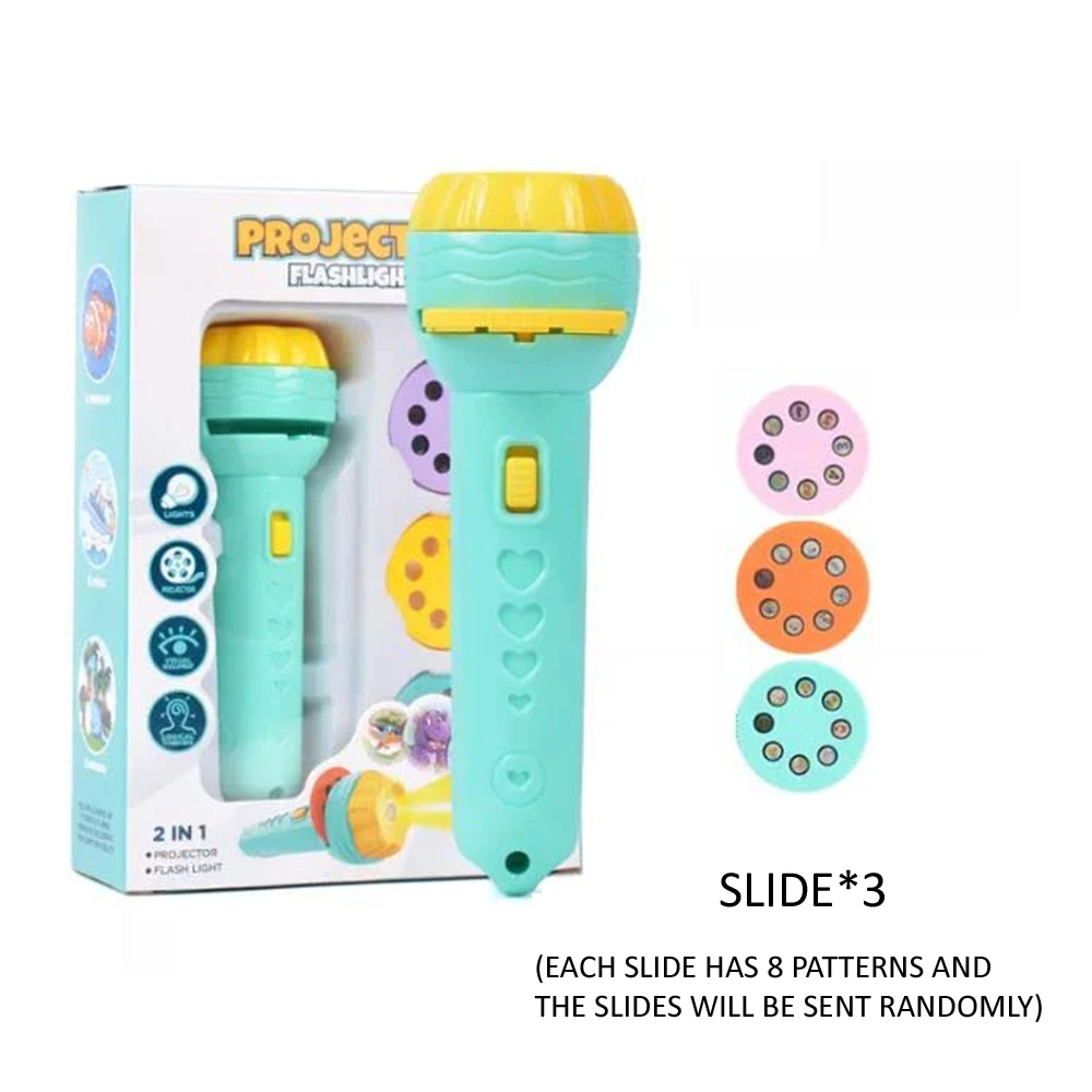 Mini 3 Slide Projector Flashlight Torch - Kids Projection Torch Story Toys for Toddlers (3 Slides and 24 projections)