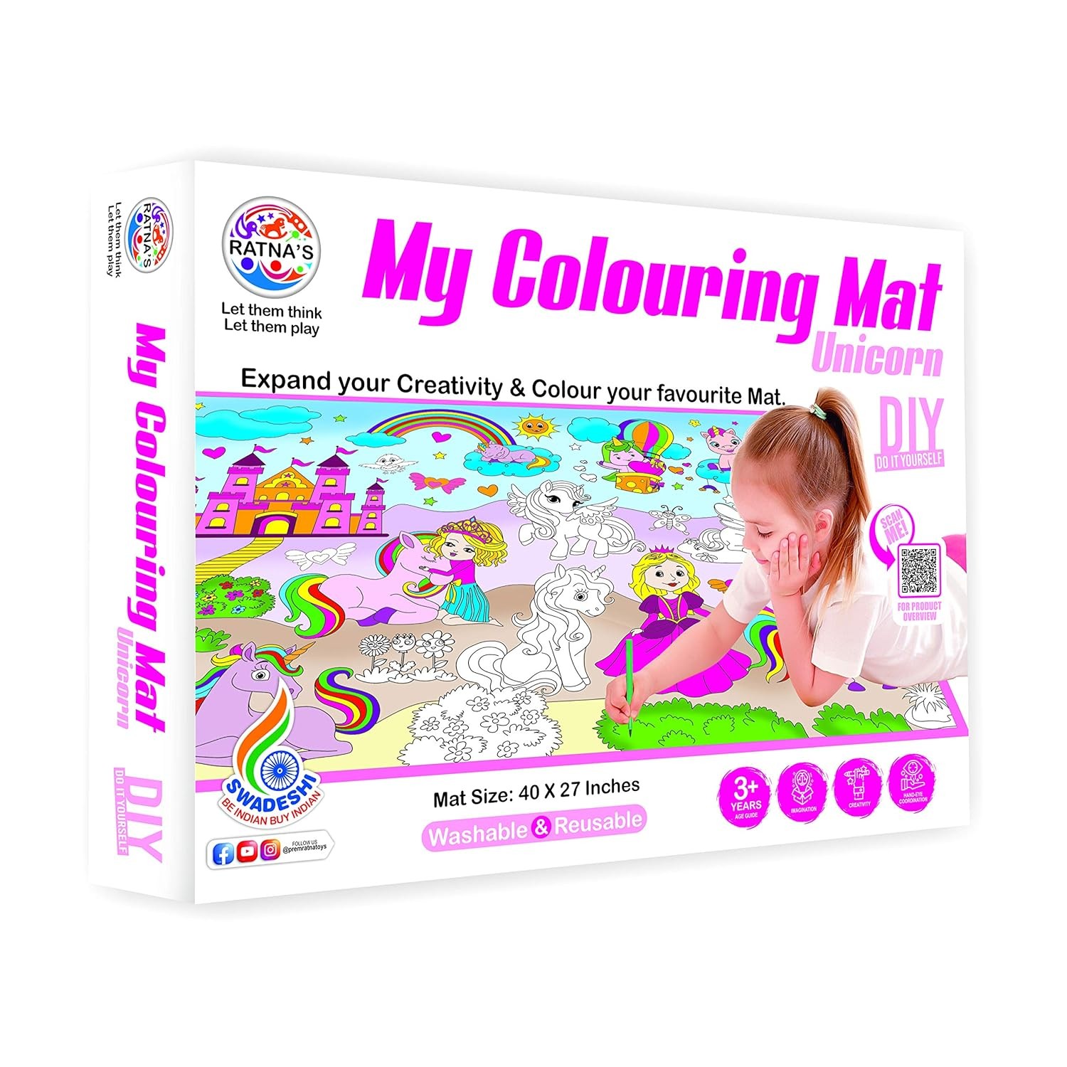RATNA'S My Colouring MAT for Kids Reusable and Washable. Big MAT for Colouring. MAT Size(40 INCHES X 27 INCHES) (Unicorn Theme)
