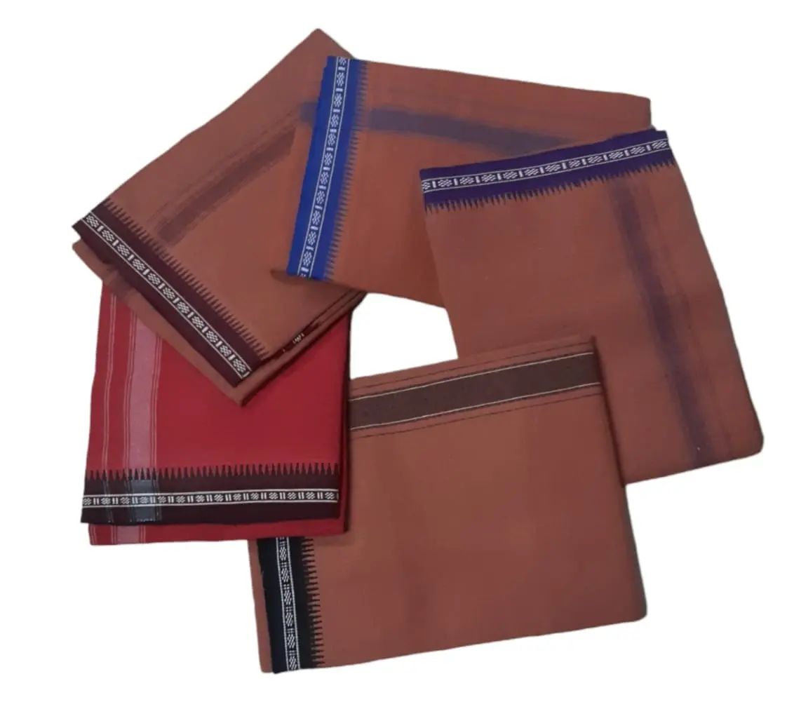 100% COTTON MENS DHOTI / VESHTI / MUNDU - KAVI + MAROON COLOR - 5 PCS PACK