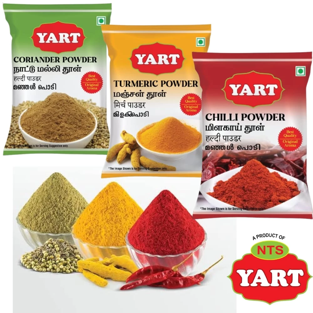 Yart Masala Combo Pack 150g Each 50g (Chilli Powder, Turmeric Powder, Coriander Powder) - Combo Spices Pack of 3