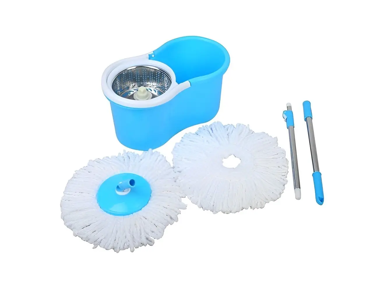 EcShopZ Bucket with Cleaning mop Includes 2-Micro-Fiber Refills, Steel Spinner, Wet and Dry mop Head