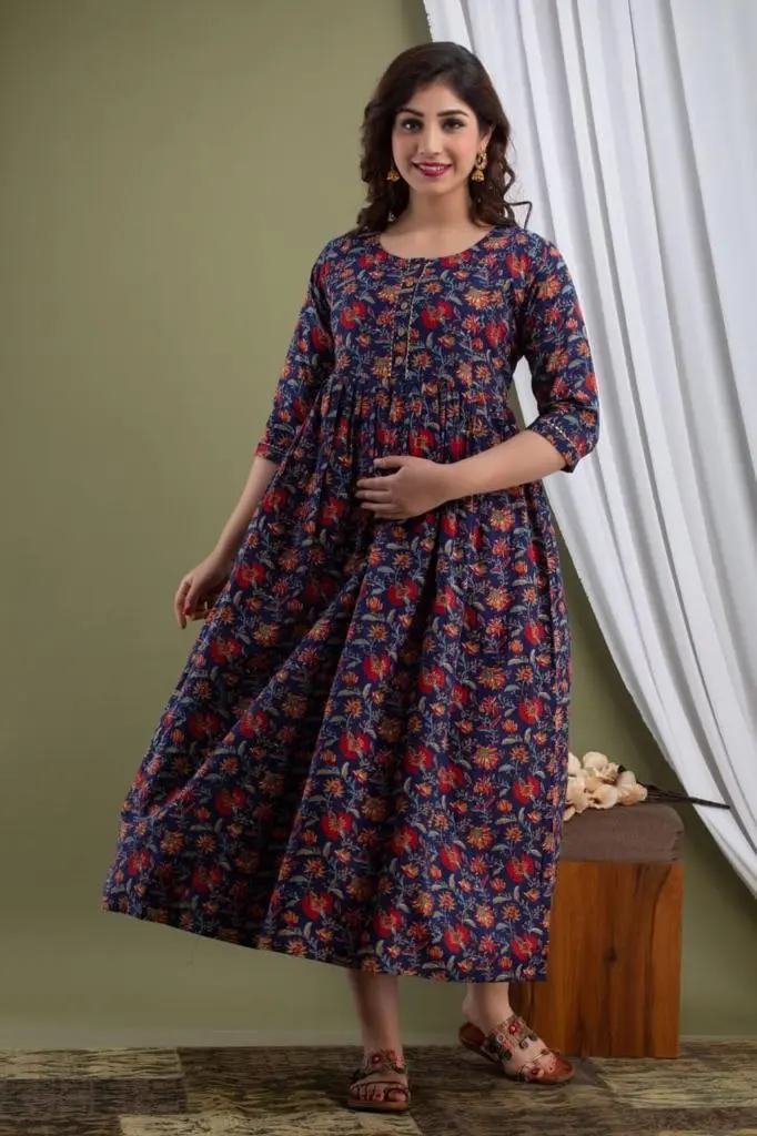 Trendy FEEDING KURTIS / Cotton FEEDING dress / Easy Breast Feeding/Breastfeeding Dress/Western Dress with Zippers for Nursing Pre and Post Pregnancy/Navy Blue Maternity wear