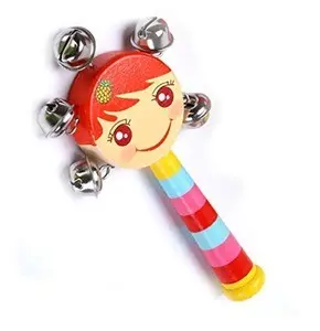 RenzMart - Wooden Rainbow Handle Face Jingle Bell Rattle