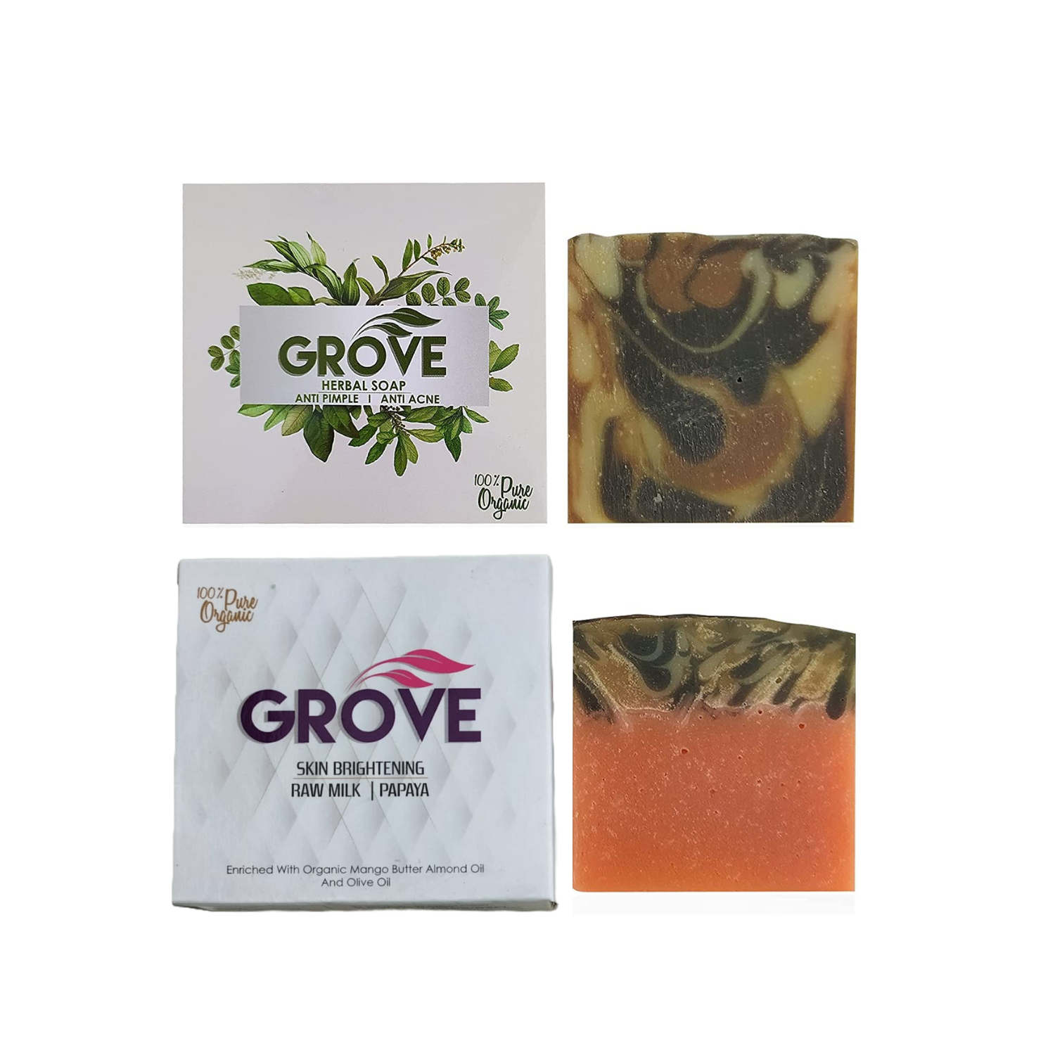 Grove Handmade Soaps Combo - Herbal & Skin Brightening | Reduce Pimple, Dark Spots & Tan