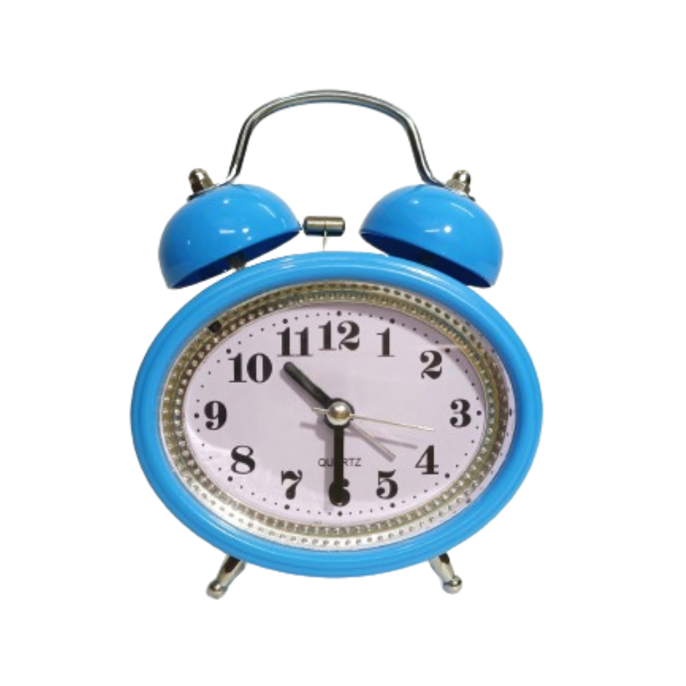 Analog Alarm Clock with Twin Bell Ringing and Nightlight - Blue Oval