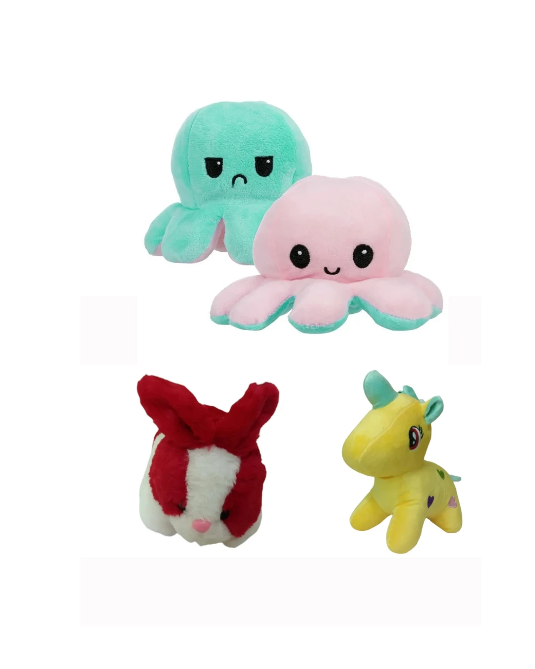 Assorted Soft Toy (Pack of 4) | Octopus, Rabbit & Unicorn Plush Toys for Kids & Gifts