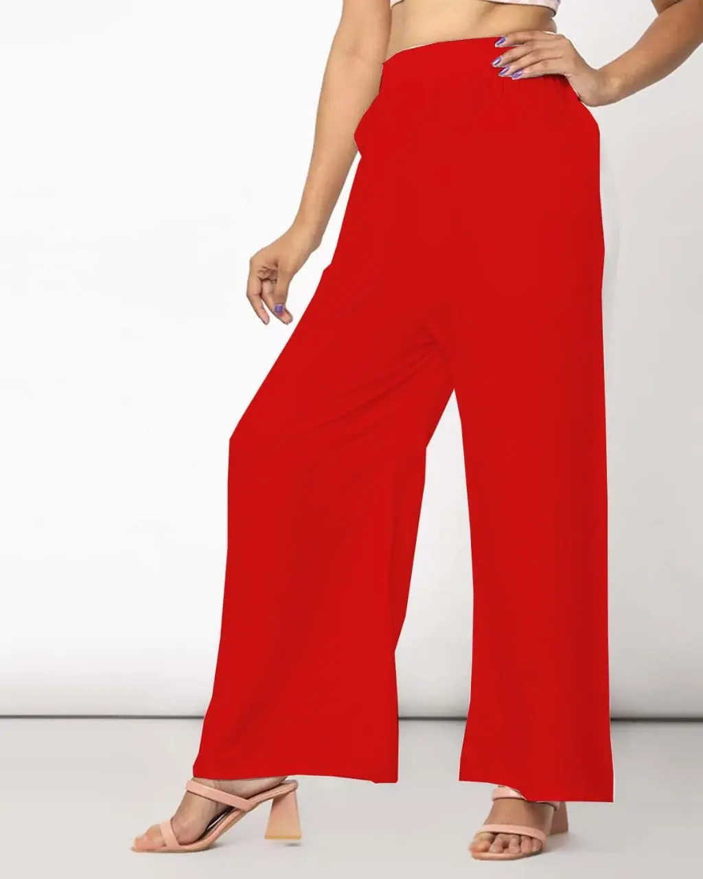 Rayon Solid Plain Palazzo for Women- Red